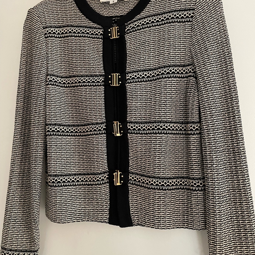 St John Collection Marie B&W Classic Knit Cardigan size 6